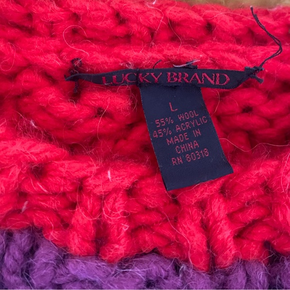 Lucky Brand Colorful Rainbow Striped Wool Blend Chunky Knit Pullover Sweater L - Picture 5 of 7